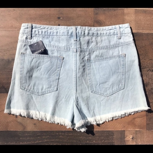 Forever 21 Light Blue Denim Sz 30 high waist fringe hem shorts NEW WITH TAGS - Picture 13 of 15